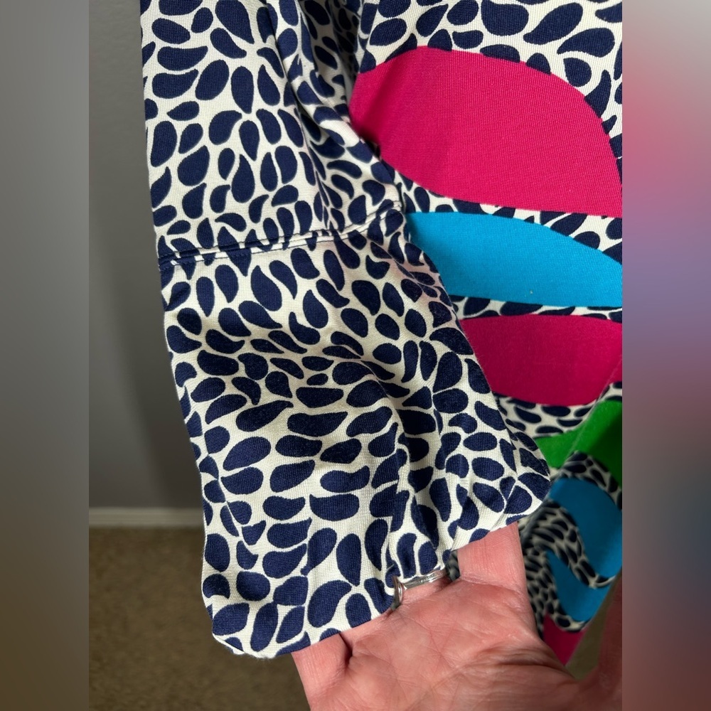 Lilly Pulitzer Angie Shift Dress Navy White Pink Green Leaf Pattern Midi Size M - Picture 5 of 14